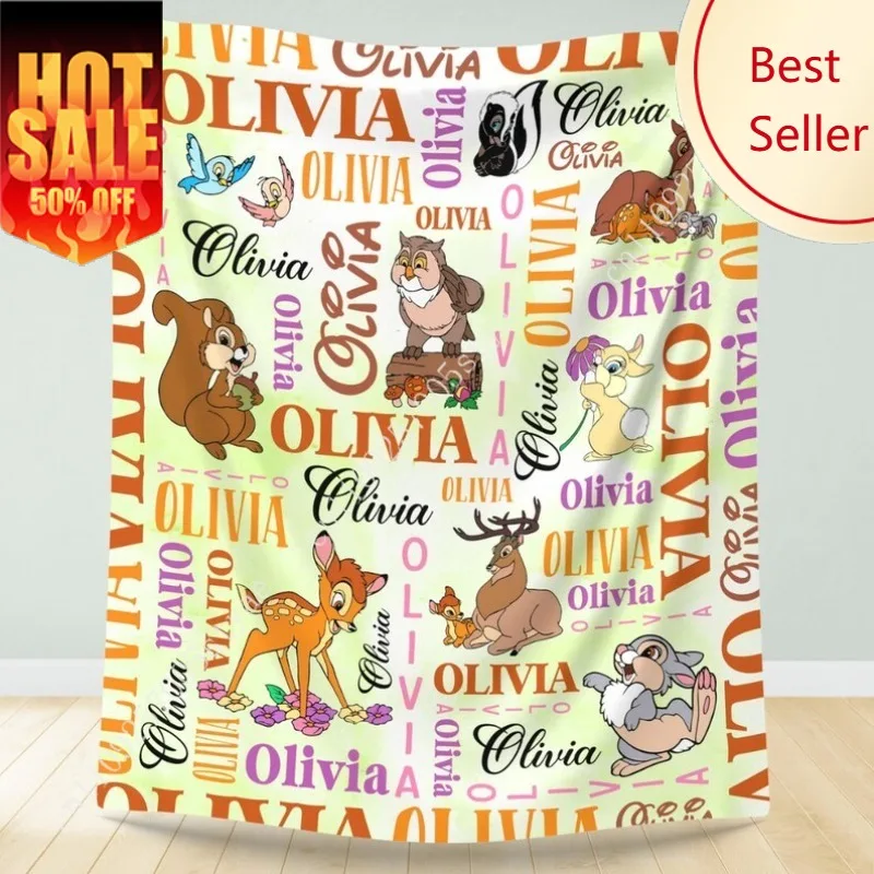 

Bambi Blanket Disney Cartoon Plush Blankets Soft Indoor Decoration Child Holiday Party Boy Girl Gifts Warm Custom Quilt