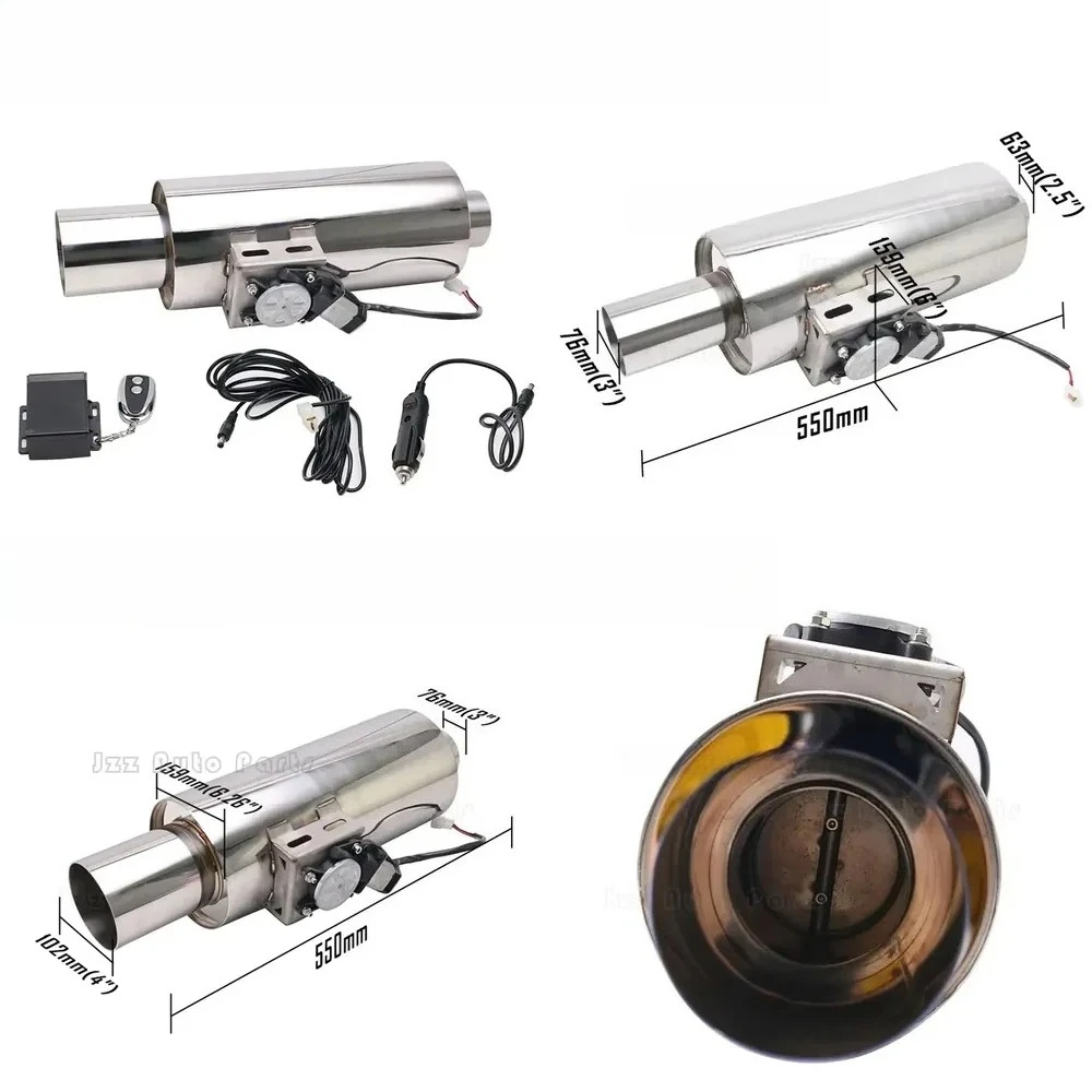 Universal Silver Car Exhaust Muffler with Valve Switch Valvetronic Exhaust End Pipe Valve Mufflers 159mm Body 550mm Length