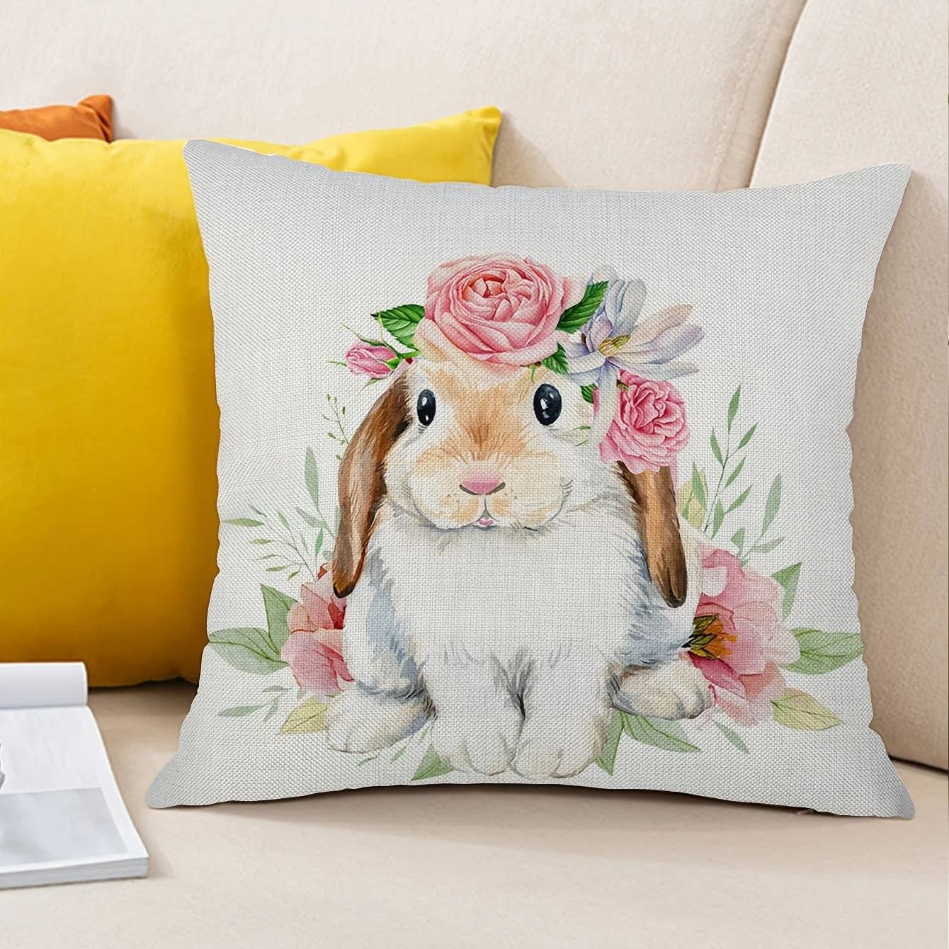 Happy Easter Bunny Pillowcase, 1Pc Festive Home Decor Cushion Cover, Pillow Insert Not Included