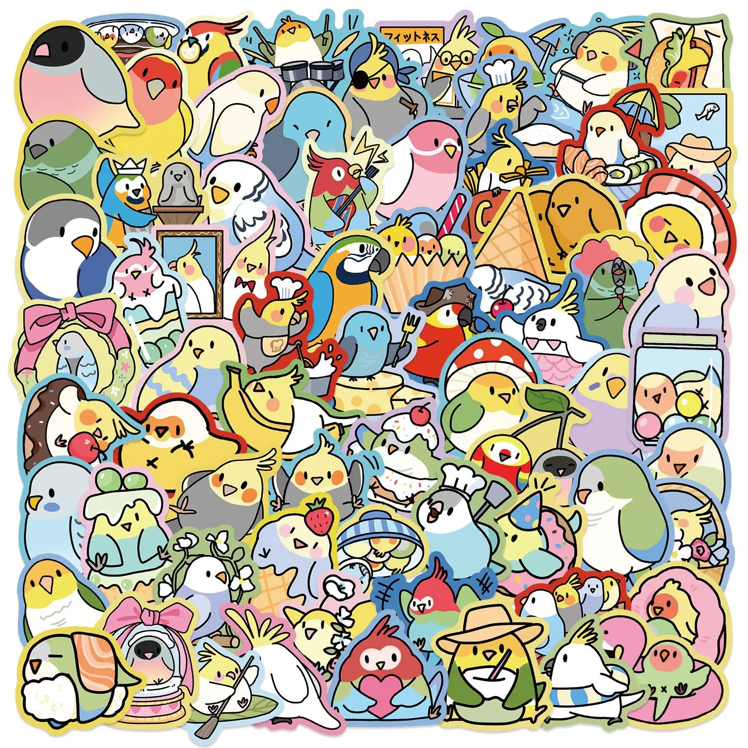 70/140 Stück Cartoon Bunte Rand-Papageien-Graffiti-Aufkleber Dekorative Gitarren-Notizbuch-Gepäck-DIY Wasserfeste Schreibwaren-Sticker