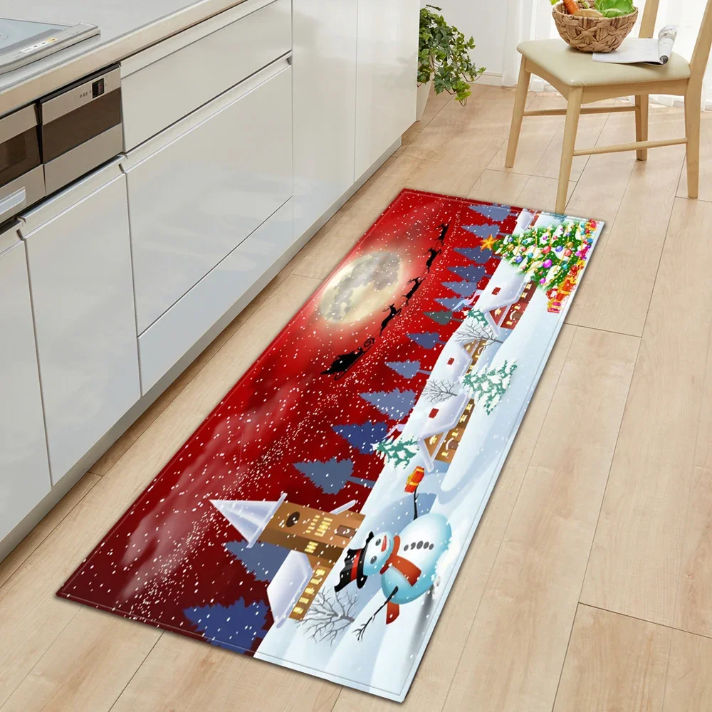 VIKAMA Weihnachten rosa Teppich Schneemann Schloss Bodenmatte weiche Fußmatte Willkommen Matte Wohnzimmer Teppich Schlafzimmer Nachttisch Teppich Home Decor