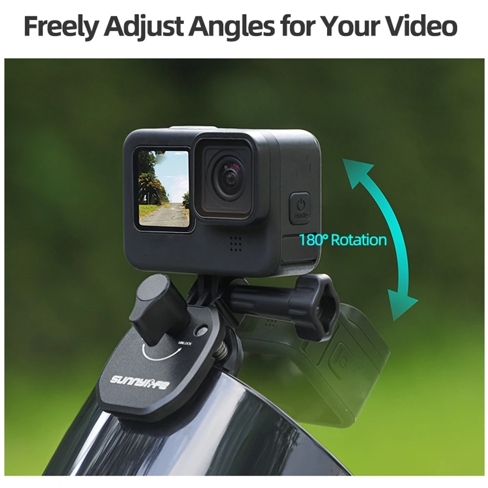 Sunnylife Motorcycle Windshield Clip for DJI OSMO 360/Action 5 Pro/Pocket 3 Camera Aluminum Alloy Mount for Insta360 X5/Ace Pro2