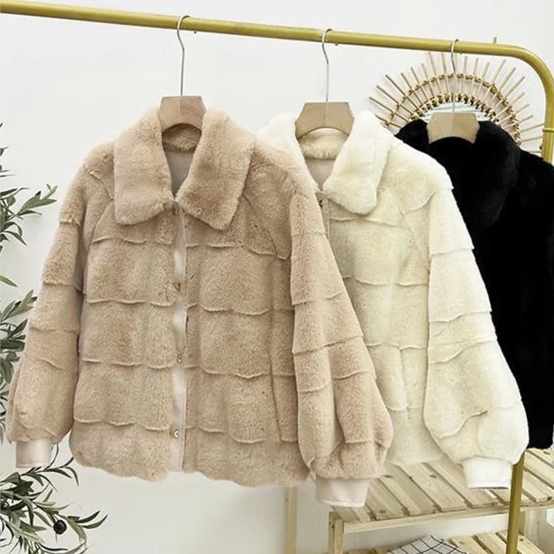 Mink Fur Coat Warm Plush Jackets Women Autumn Outfits 2023 Faux Fur Coat Female Artificial Rex Rabbit Fur Jacket Fluffy Coats