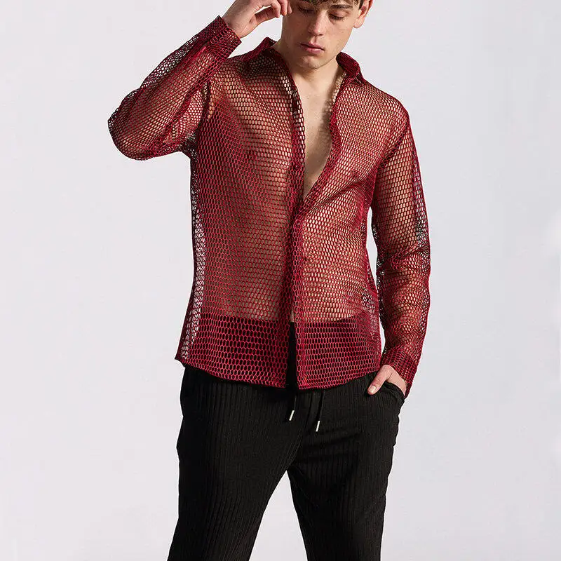 Sexy See Through Shirts Long Sleeve Man Nightclub Costumes Camisas Festival Steampunk Clothing Luxury Mens Party Dress Shirt