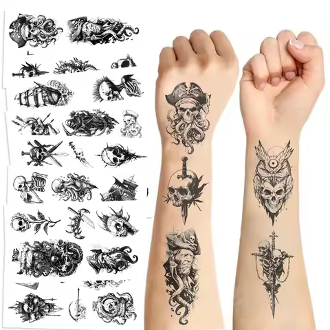 10pcs New pirate skull series tattoo sticker waterproof party party gift funny DIY fun face