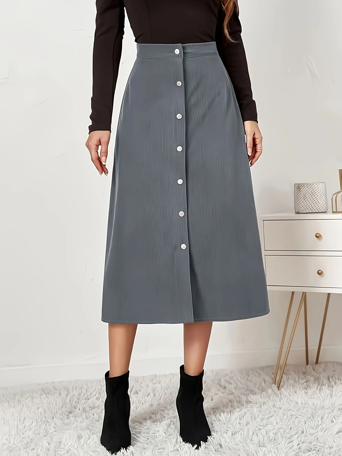 

Элегантная тканая полуюбка для женщин, большие размеры, юбка А-силуэта с высокой талией, повседневная деловая женская юбка