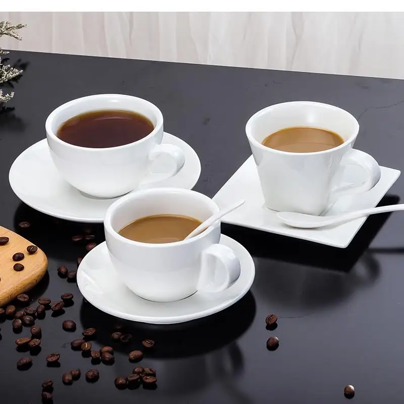 European Style Coffee Cup Solid Color Ceramic Afternoon Tea and Saucer Simple Pure White Western Restaurant Mug