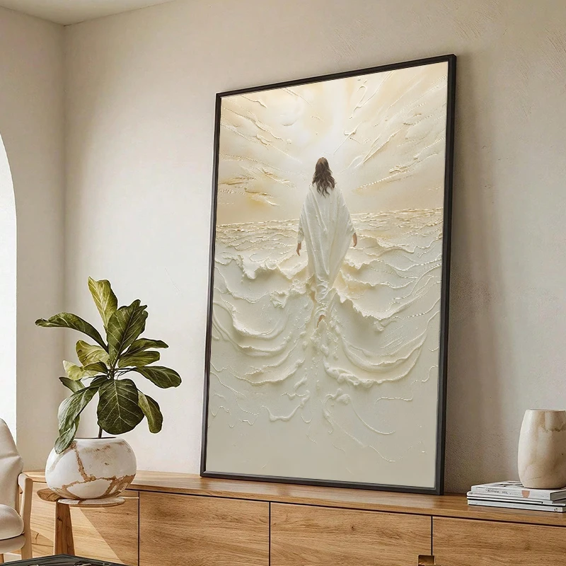 “Jesus Walking on Water” Religious Art Poster Christian Sacred Light Canvas Print Painting Home Bedroom Living Room Church De