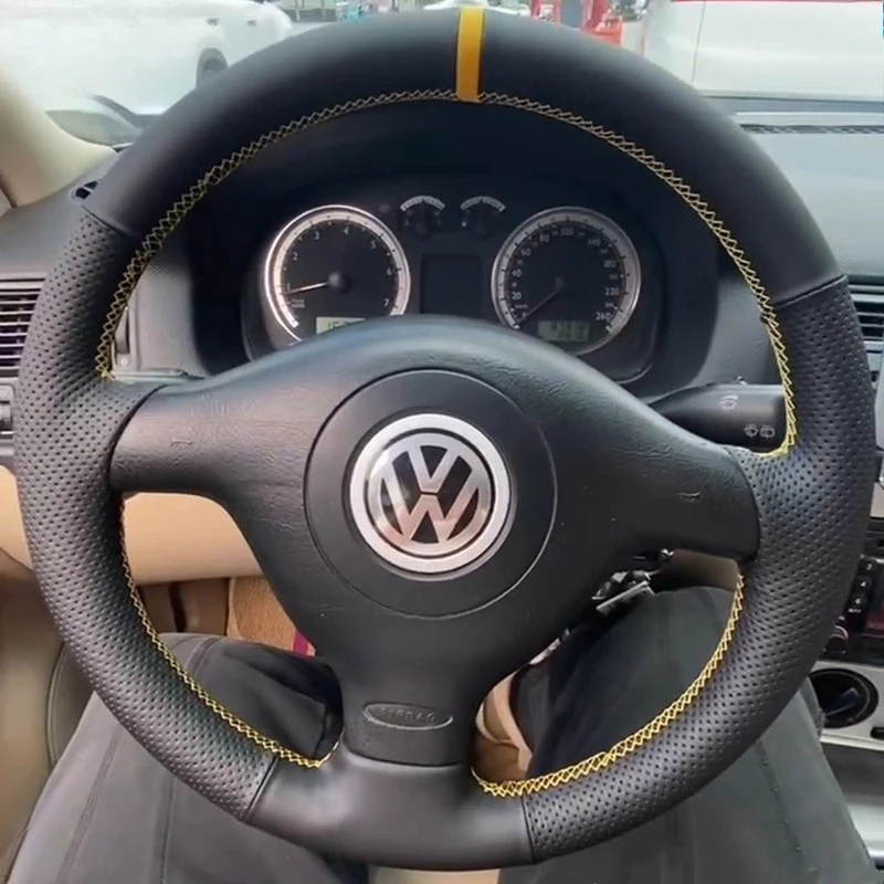 

Hand-stitched Genuine Leather car steering wheel cover 100% Fit For Volkswagen VW Golf 4 Passat B5 1996-2003 Seat Leon 1999-2004