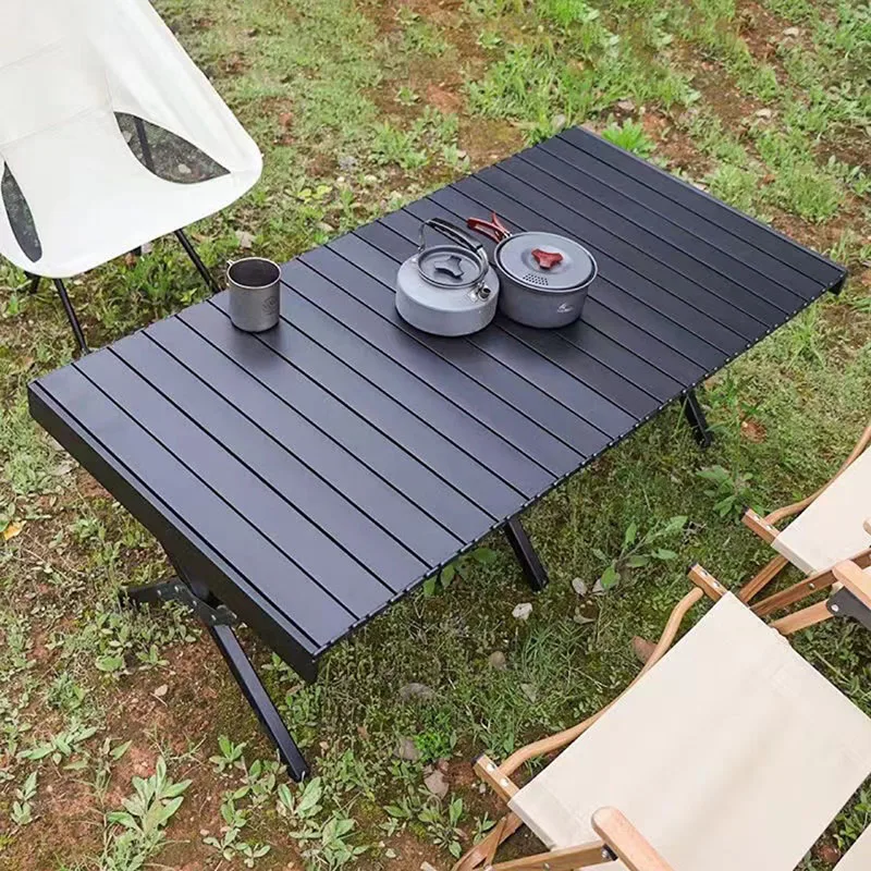 

1.2M Full Aluminum Alloy Light Weight Camping Table Furniture Outdoor Home Foldable Roll Cake Withstand 100 Kg Picnic Black 2023