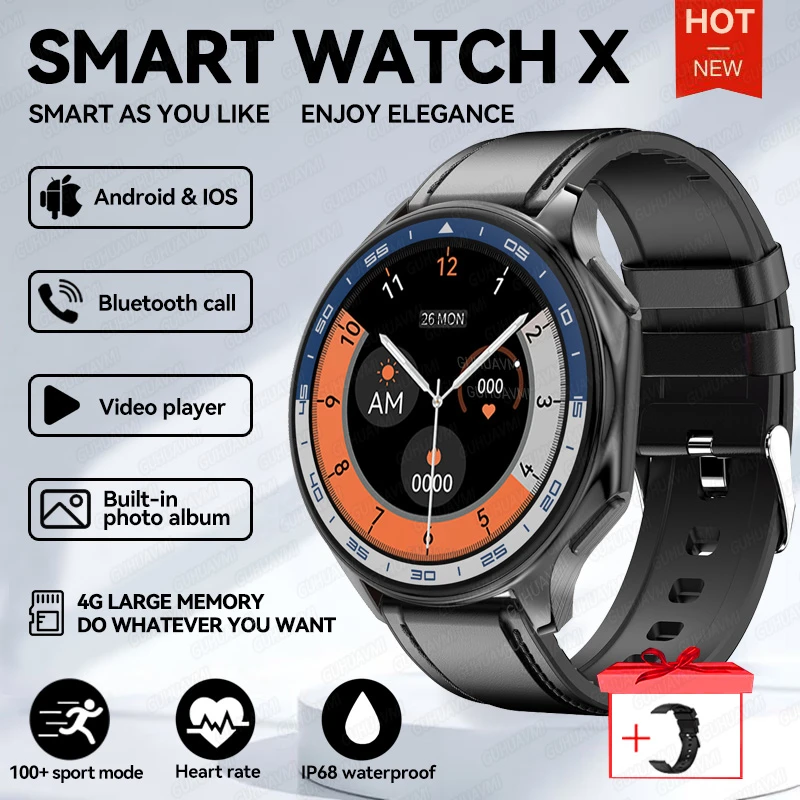 GUHUAVMI 2024NEW DT Watch X Smart Watch Player 3D AOD Modus Wasserdichte Smartwatch Armbanduhr 4GB Amoled Bildschirm Video Musik drahtlose Ladung 6