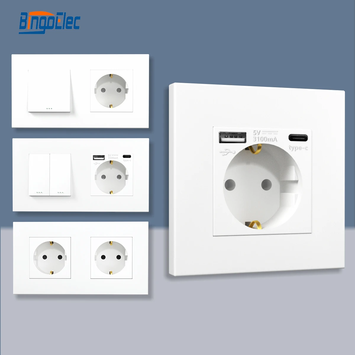 Bingoelec Mechanical Switches Plastic Panel 16A Wall Power Socket, AC 110V-250V 86mm*86mm, 1/2/3 Gang 1 Way Push Button Switch