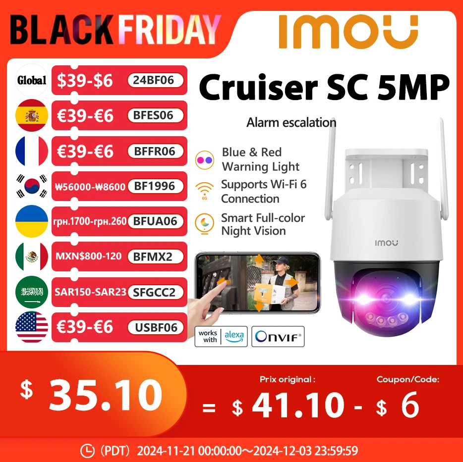 IMOU Cruiser SC 3MP Red-Blue Warning Lights Outdoor PT Camera Home Security IP Camera AI Human Detection Surveillance