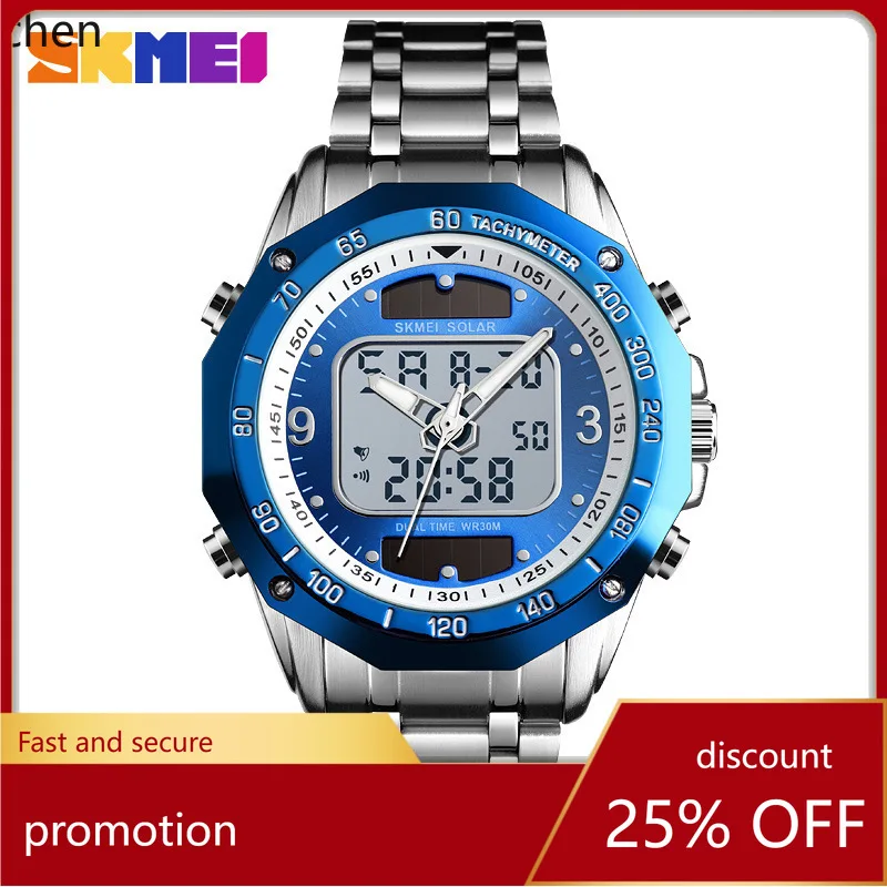 

Zml fashion solar multifunctional steel band men's watch - business electronic dual movement men's wristwatch