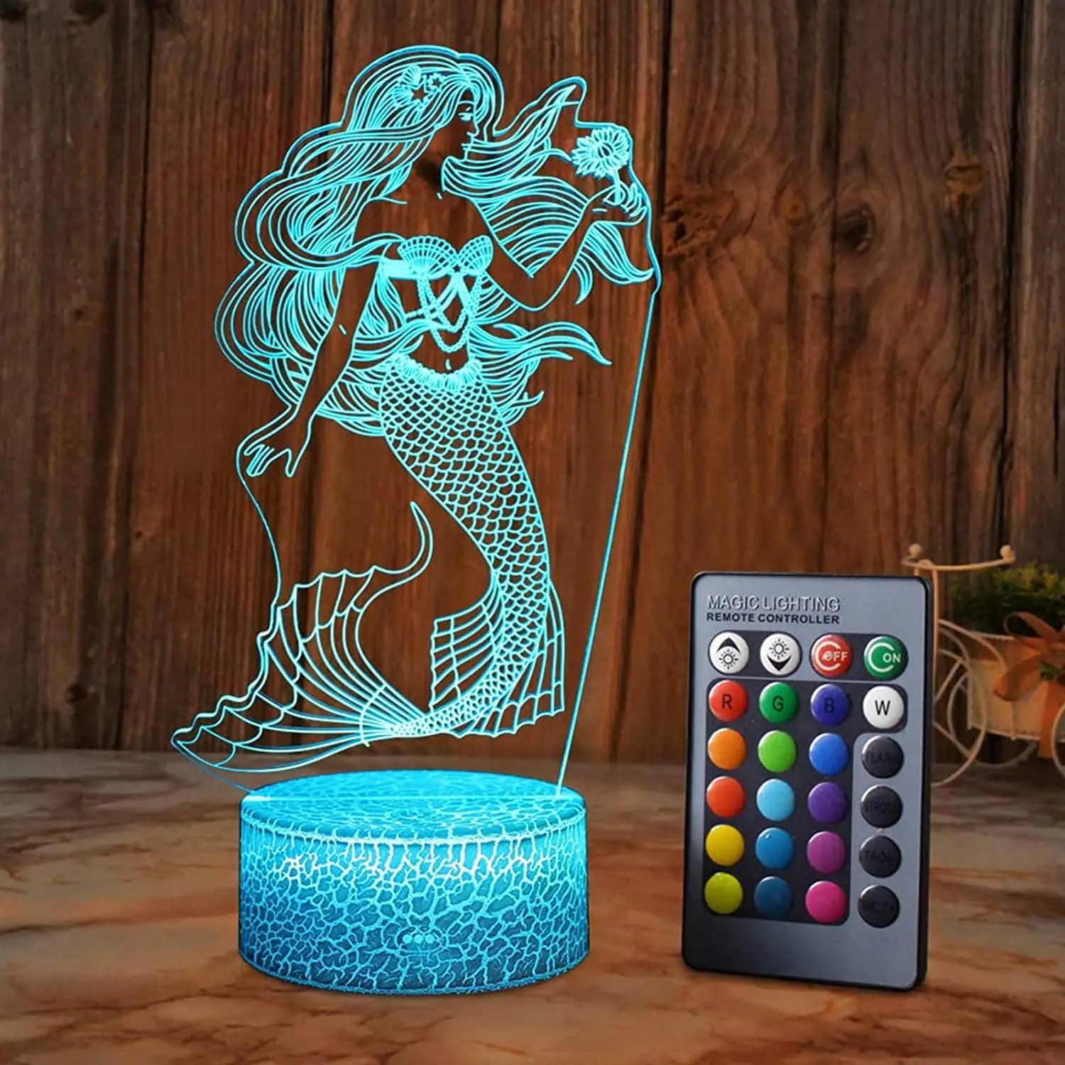 Sereia 3d ilusão lâmpada para menina sereia presente de aniversário de natal a pequena sereia 16 cores mudando led night light para criança