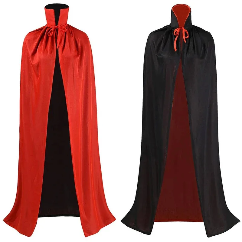 

Cosplay Costumes Halloween Adult Stand Collar Cape Black Red Reversible Cap Vampire Cape Halloween Party Men Women Clothes