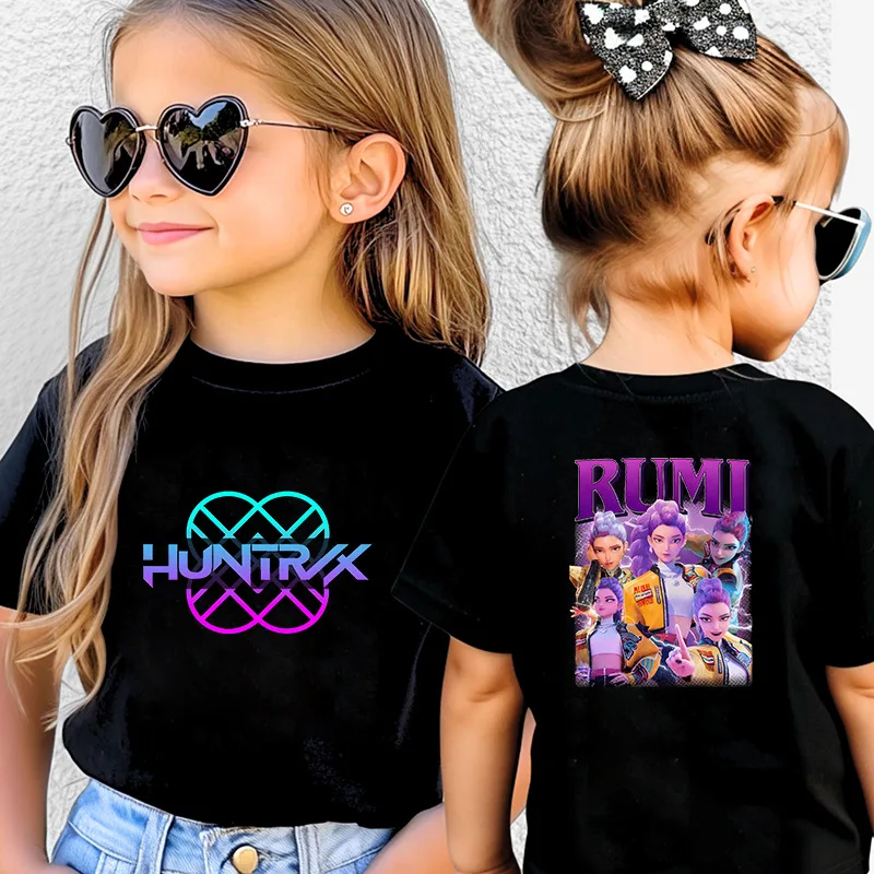

Hot selling children's T-shirt HUNTRX Monster Hunt double-sided cartoon printed pure cotton round neck short sleeved shirt
