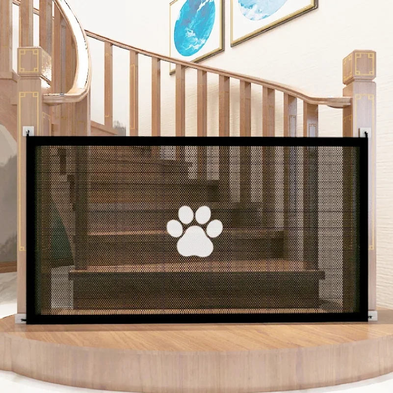 

Expandable Pet Gate for Dogs & Cats -PE Mesh & Transparent Hook, Adjustable Portable Design, Indoor/Outdoor Use, Space-Saving