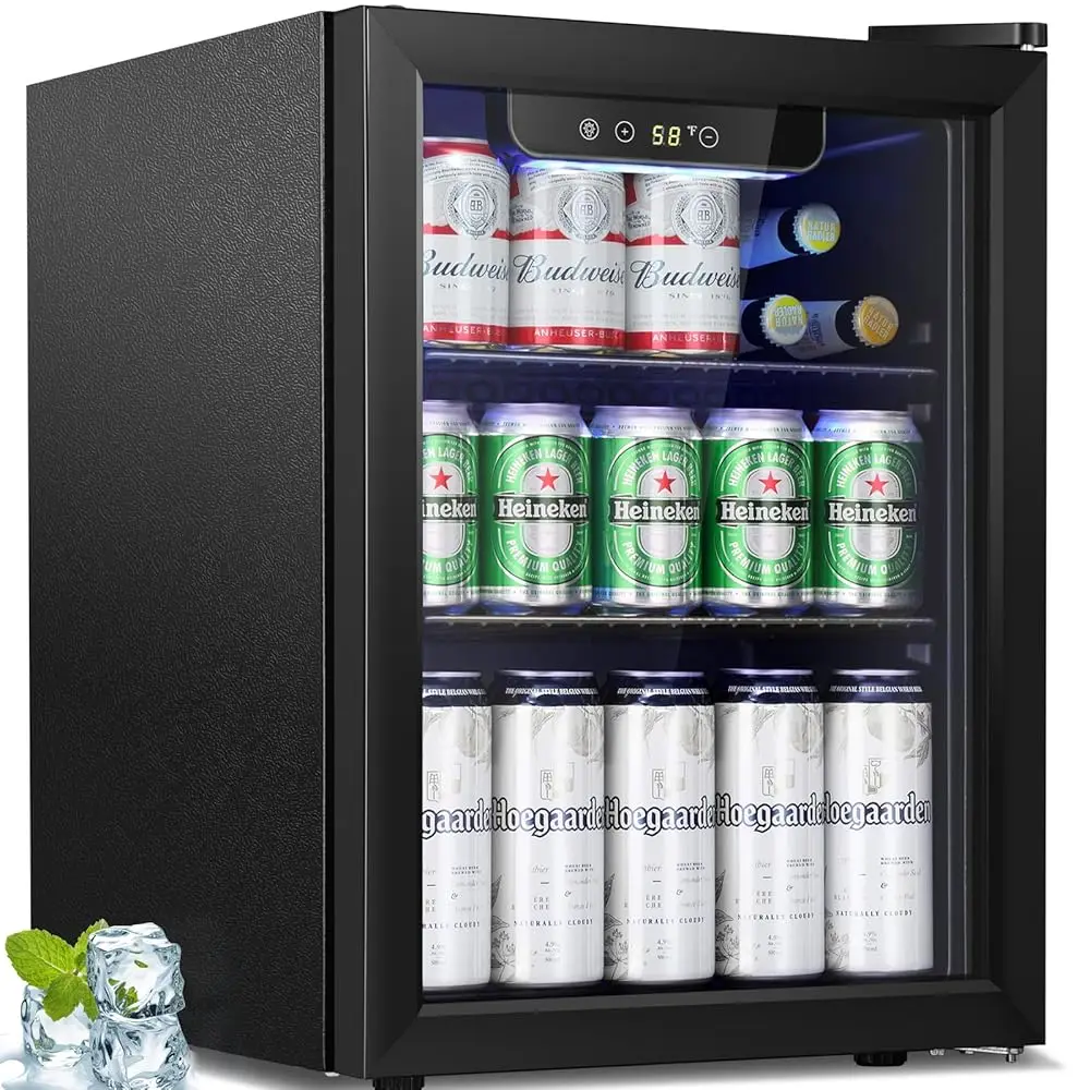 Enfriador de bebidas-68 latas, minirefrigerador de 16 botellas para refrescos, cerveza, vino, champán, puerta de vidrio, dispensador de bebidas, perilla