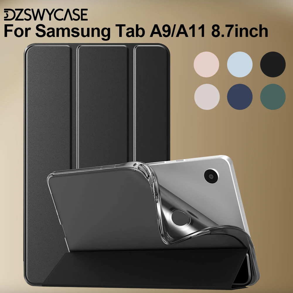 

Silicone Case for Samsung Galaxy Tab A9/A11 8.7 inch 2023 2025, Soft Back Protective Trifold Stand Cover, Auto Sleep/Wake