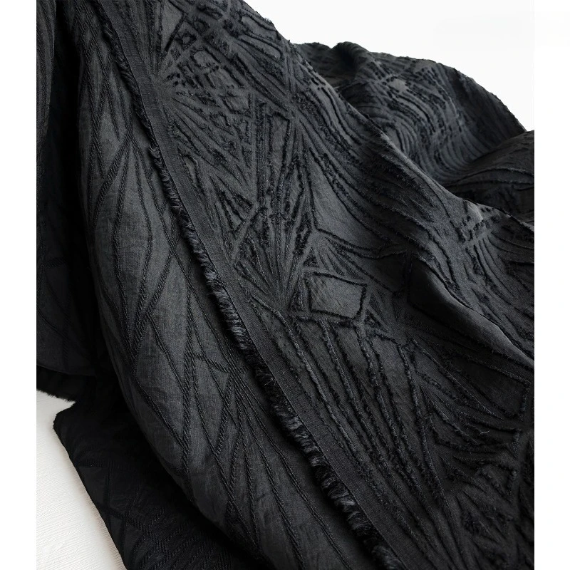 Black Hollow Cut Flower Thin Transparent Fabric Shirt Outer Pants Dress Clothing Design Fabrics for Diy Sewing Cloth By Meter