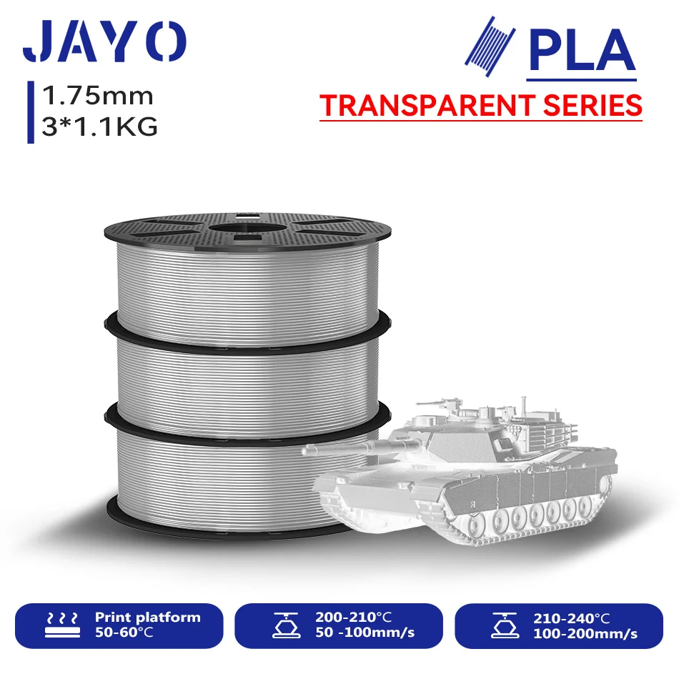 JAYO 3D PLA Druckerfilament 1,75mm Ungiftig & Blasenfrei PLA-Kunststoff als 3D-Druckfilament für 99% der 3D FDM Drucker & Stifte 1,1KG/Rolle*3