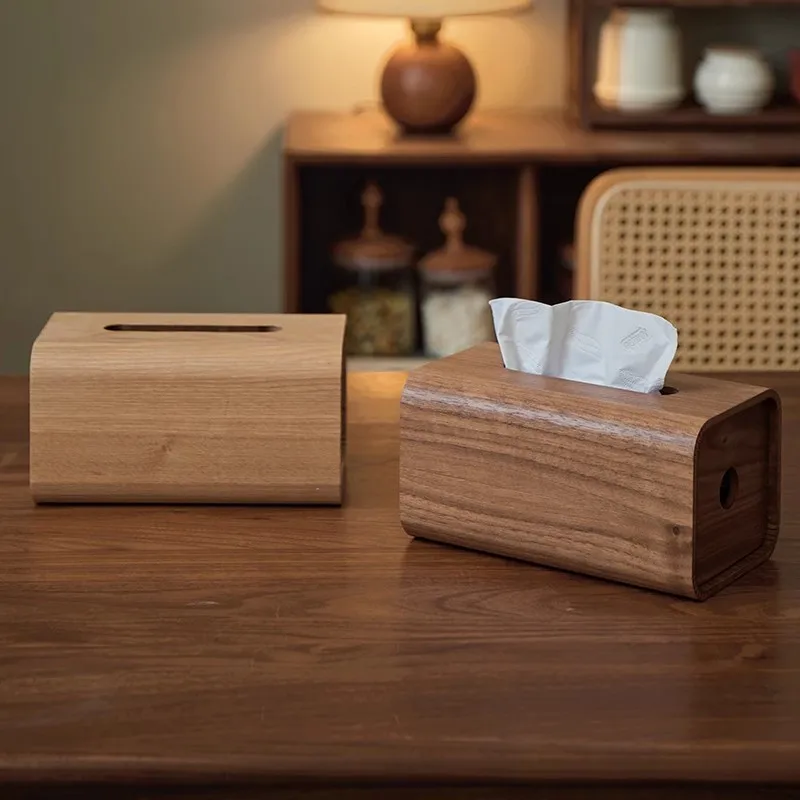 North Black Walnut Solid Wood Tissue Box Rectangular Draw Box Home Living Room Storage Multi-functional Modern Style