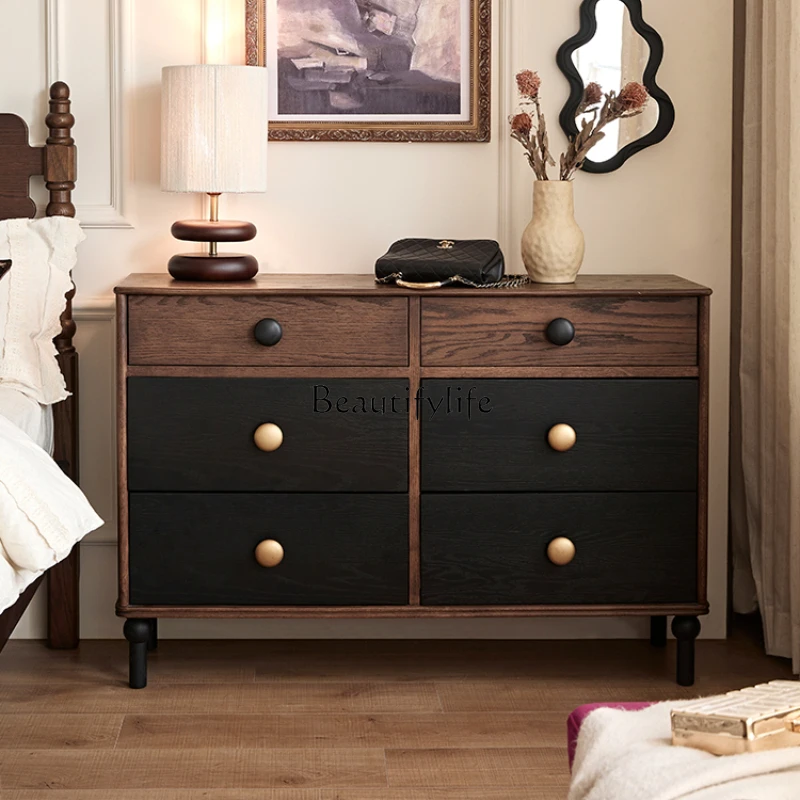 

Medieval style all-solid wood chest, bedroom, living room, retro storage, French retro bedside cabinet