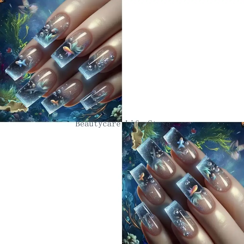 

652C Seawater Patterned Press On 24 Pieces Blue Design Comfortable Wear