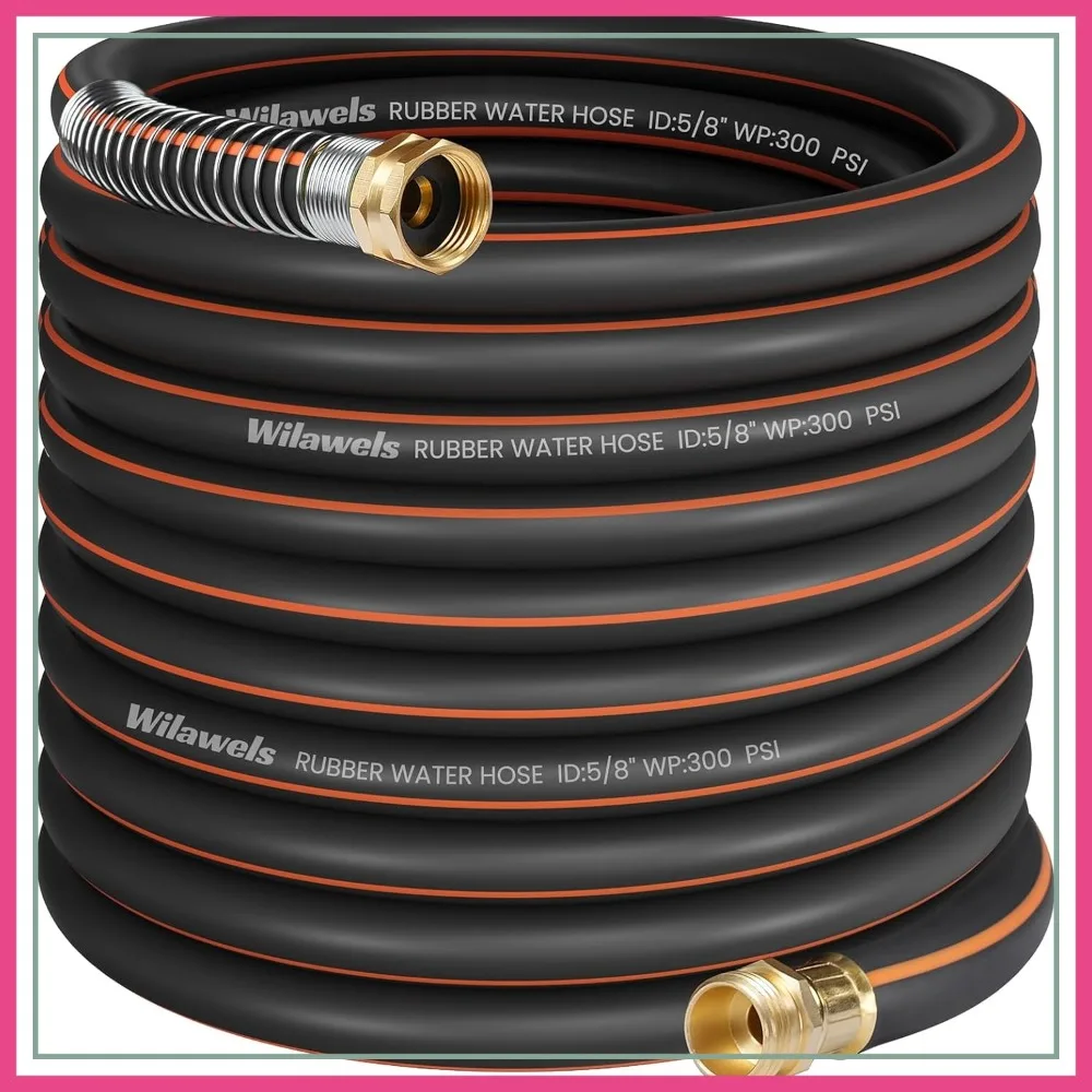 

100FT x 5/8" Heavy Duty Rubber Garden Hose, 300 PSI Working, 1000 PSI Burst, Swivel Handle, 5-Layer Braided, All-Weather