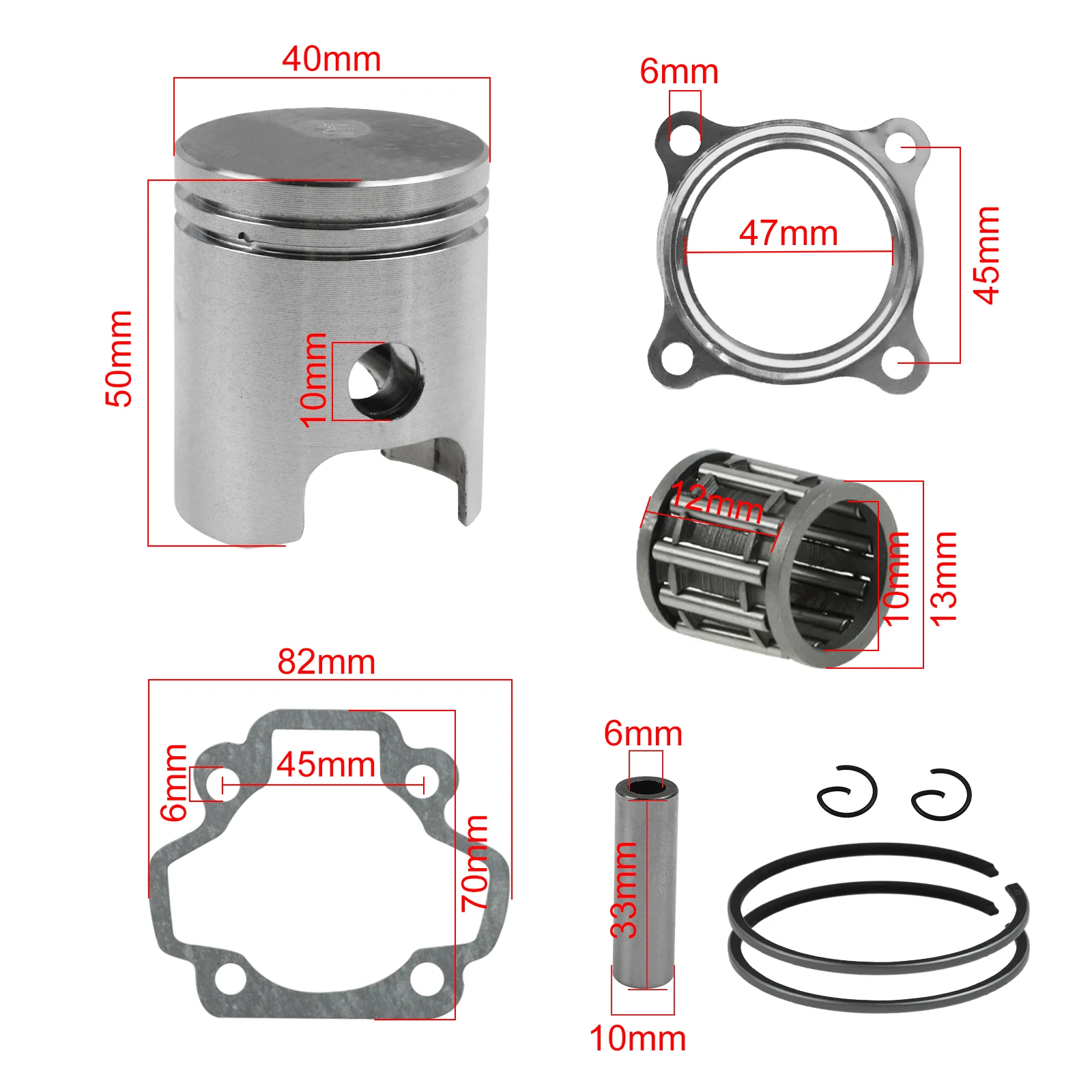 40mm Piston Ring Kit Gasket Wrist Pin Bearing Set for Yamaha PW50 PW 50 Y-Zinger Dirt Bike