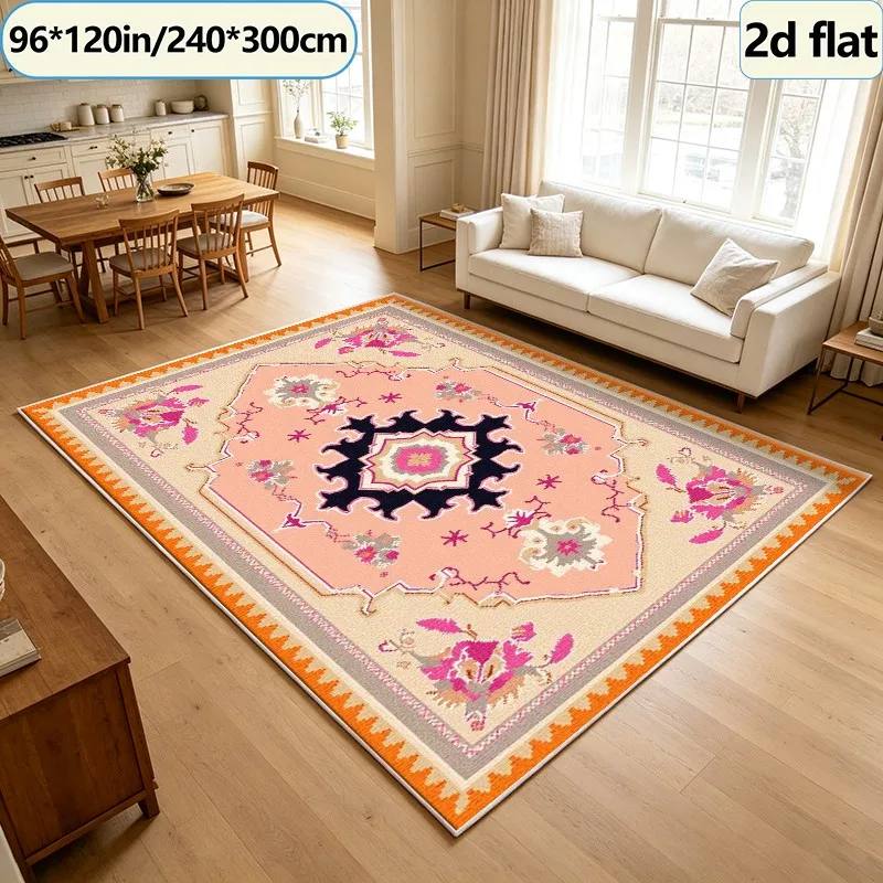 Boho Vintage Pink Ethnic Geometric Carpet Flooring Square Area Rug Non-Slip Washable Floor Carpet for Bedroom Dorm Home Interior
