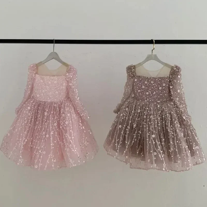 

2025 Luxurious First Birthday Ornate Dresses for Girls Children Princess Sequined Party Dress Infants Formal Occasions Ball Gown