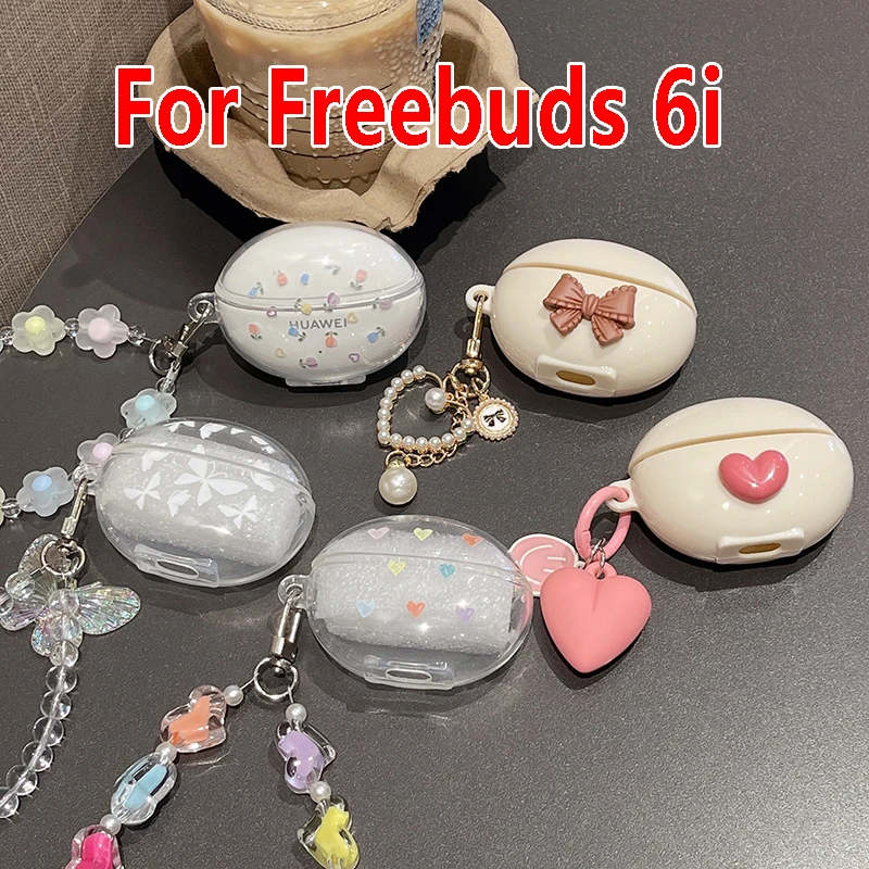 Fashion Clear Cover for Huawei Freebuds 6i Case Retro Protective Cover for Freebuds 5i Case for Huawei Buds Funda Chain Bracelet