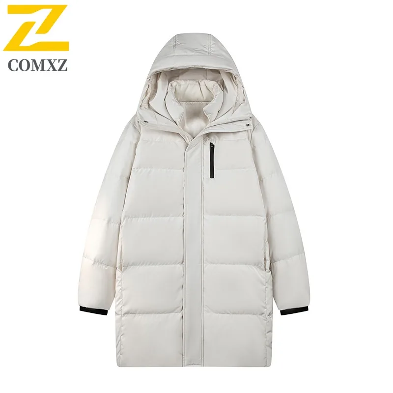 

COMXZ Winter Mens Down Jacket Classic Hooded 90% White Duck Down Warm Windproof Coat Fashion Commute Office Lightweight Parka