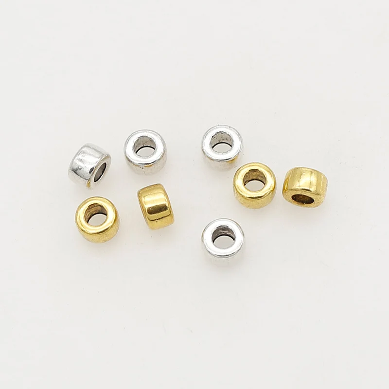 50pcs/Lot Smooth Simple Cylinder Metal Loose Beads 6x4mm Gold/Silver Color Bracelets/Beards/Wig Charm Spacers DIY Jewelry Making