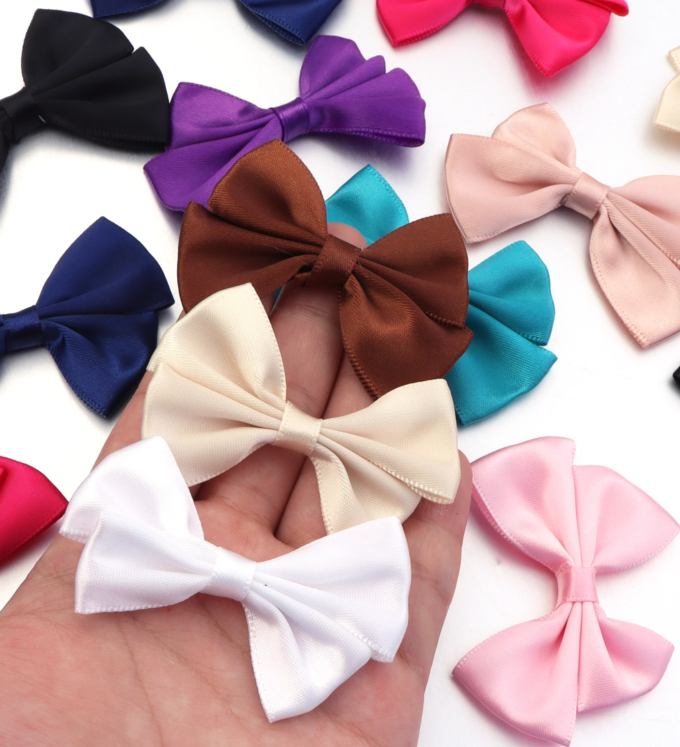 

10-20Pcs/Lot Satin Ribbon Bow Colorful Polyester Ribbon Bow For DIY Sewing Crafts Wedding Decoration Hairpin Garment Accessories