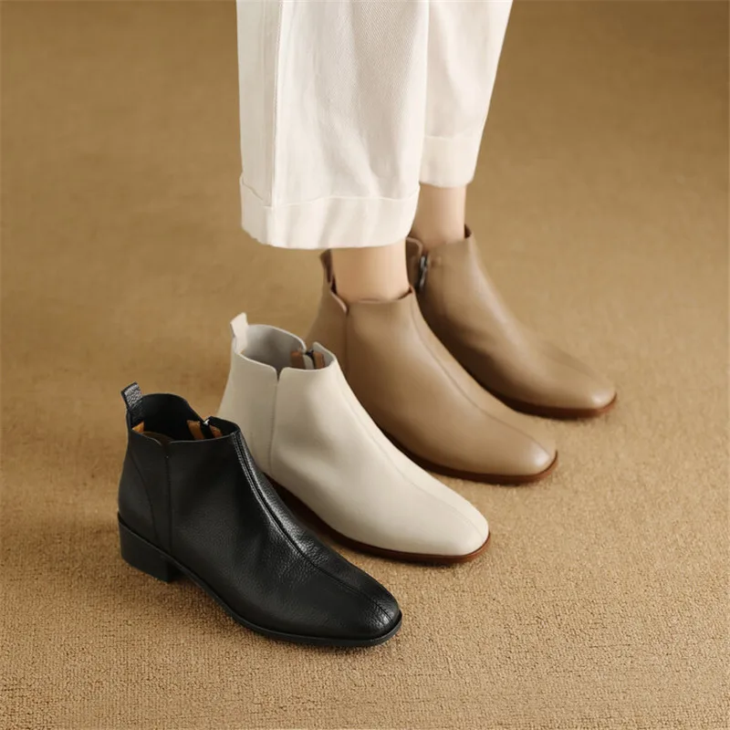 Jesienne buty damskie z prawdziwej skóry Casual Short Boots for Women Fashion Boots Ladies Shoes Low Heels Ankle Boot Botas De Mujer