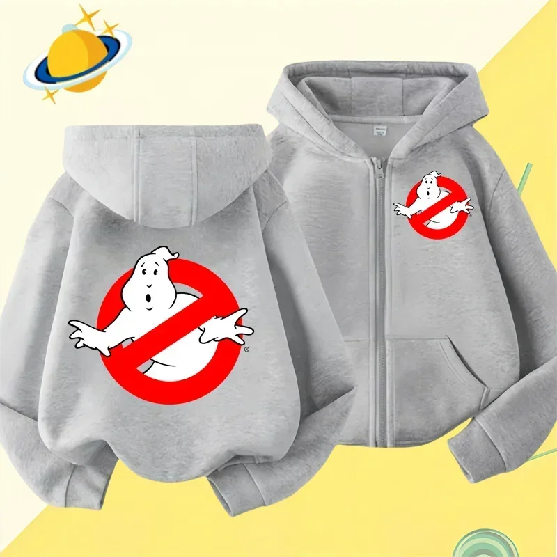 Ghostbusters Kids zipper hoodie Cartoon print Autumn Winter Long sleeve sweatshirt Casual top Boys Girls clothing sweater