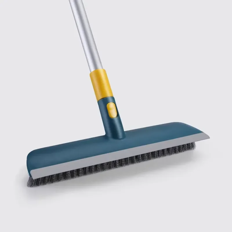 2 in 1 Long Handle Floor Brush with TPR Scraper Telescopic Rod for Tile Cleaning Suspendable Floor Scrubber