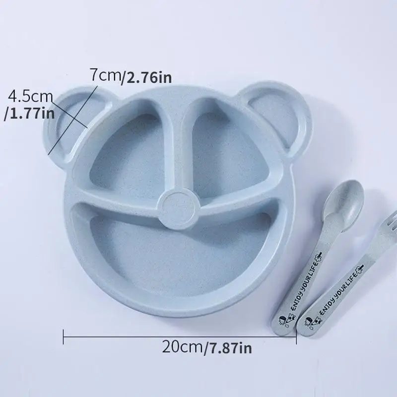 3Pcs Set Cartoon Bear Baby Bowl Spoon Fork Anti-hot Training Kids Dinnerware Feeding Dishes