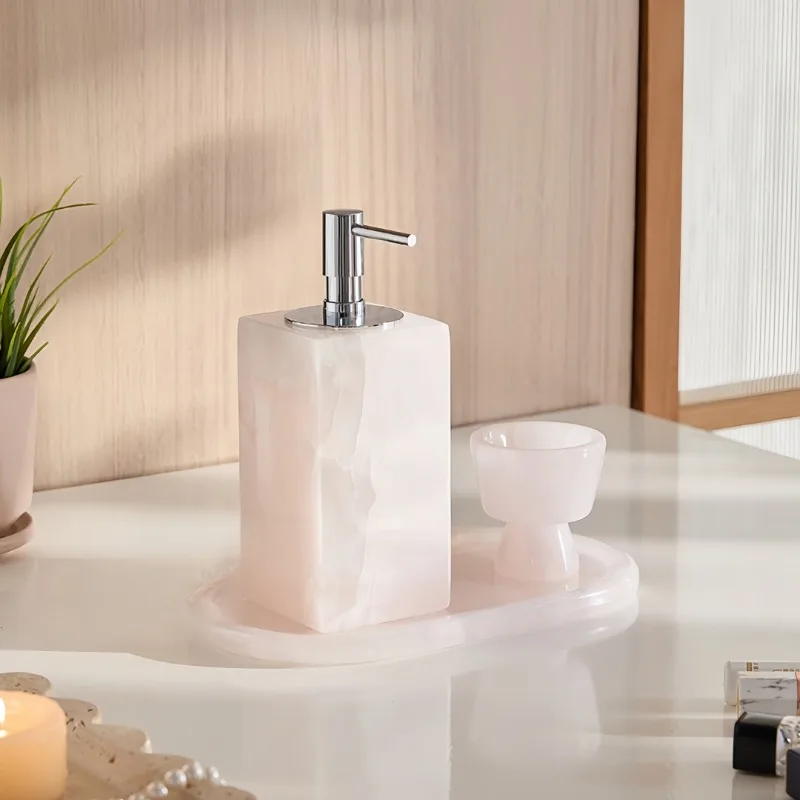 

Пустой дозатор жидкого мыла из натурального розового оникса для ванной комнаты, бутылки для шампуня для душа, украшение дома, декор, организация хранения