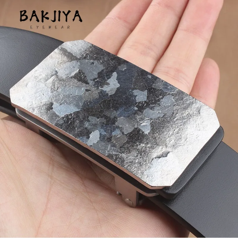 Business Pure Titanium Toothless Automatic Buckle Belt Top-Grade Cowhide Leather Waist Band for Men, Durable Hypoallergenic 35mm