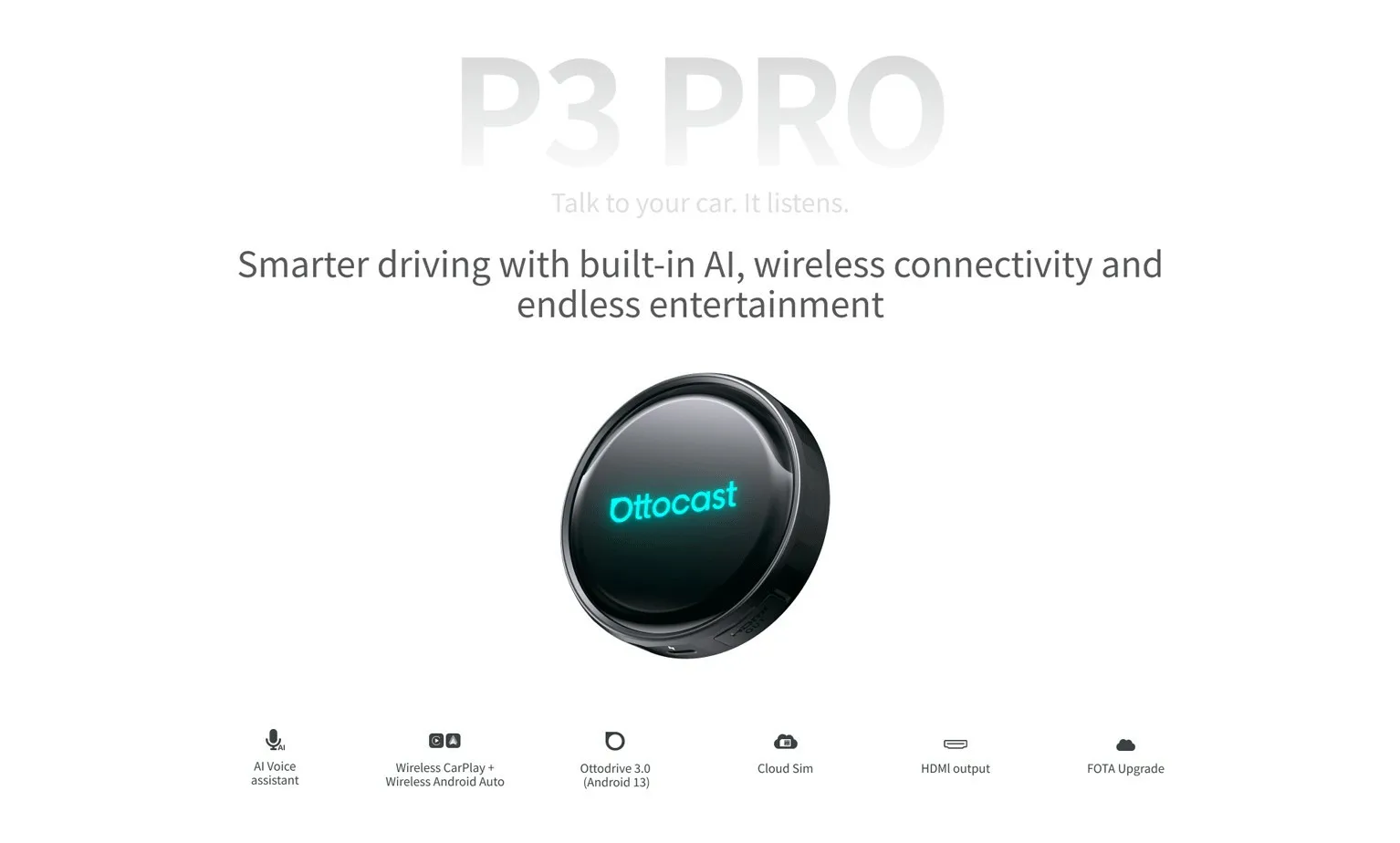 Ottocast Otto Aibox P3 Pro AI Box Wireless CarPlay Android Auto QCM 6225 HDMI YouTube Netflix Video für Benz VW Ford Toyota – Detail 2