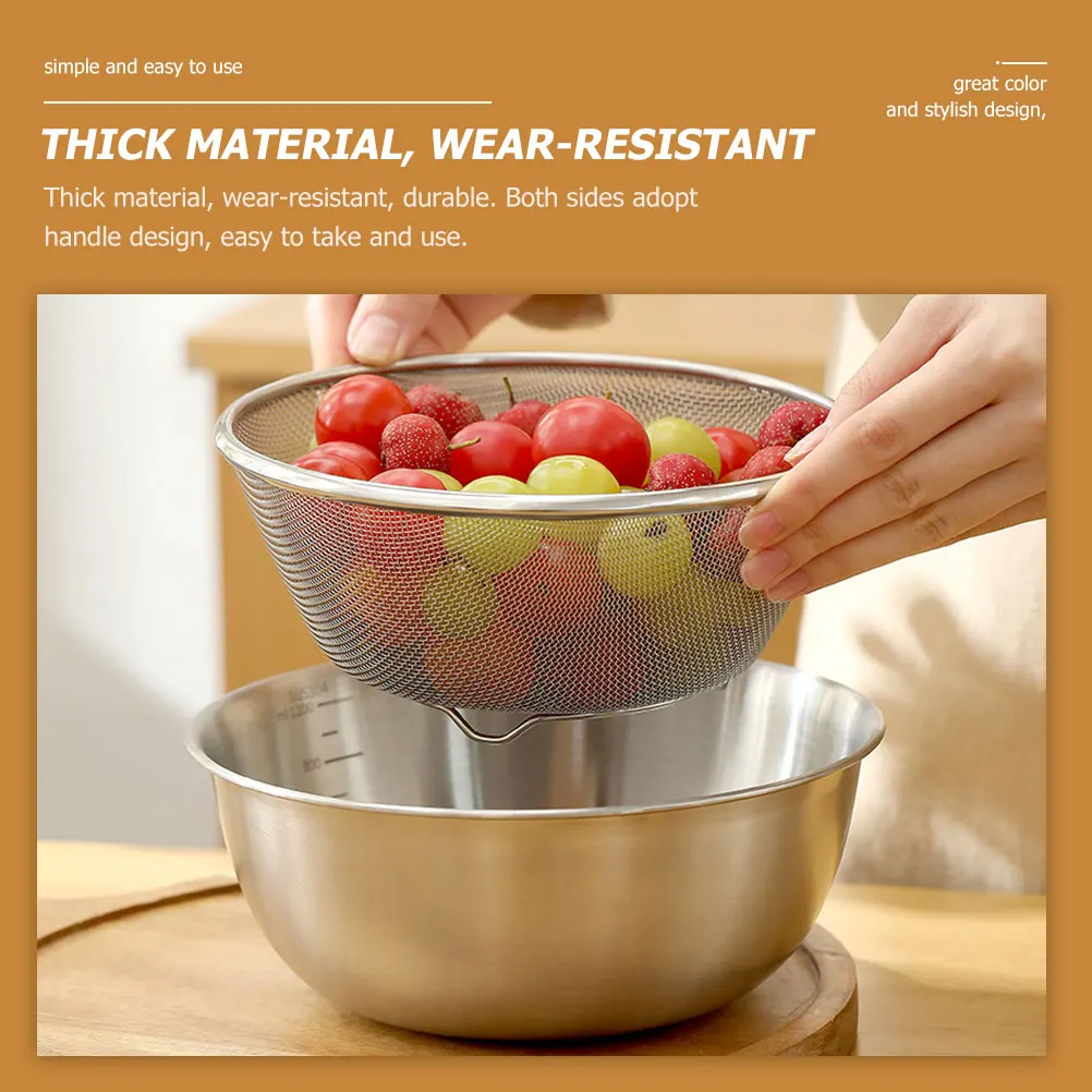 

1 Set Dual-Layer Kitchen Strainer With Handles Porous Cover Fast Drainage Smooth Edges Fruit Vegetable Basket Washable Hamper