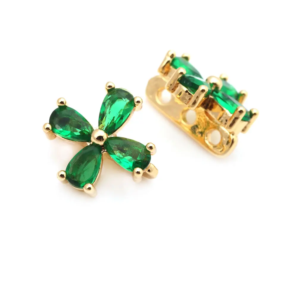 10PCS 18K Gold Color Brass and Zircon 3 Holes Flower Connect Bracelets Necklaces Spacer Beads High Quality Diy Jewelry Making