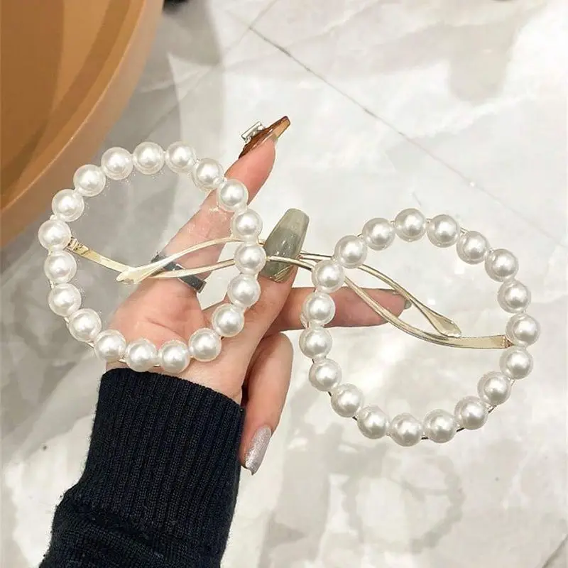 2026 New Round Frame Sunglasses Women's Pearl Glasses Design Wave Shaped Legs Fashion Sunscreen Sunglasses