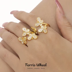 Gorgeous Butterfly Rings For Women Copper White Zircon Gold Plated Charm Adjustable Finger Ring Luxury Jewelry Gift