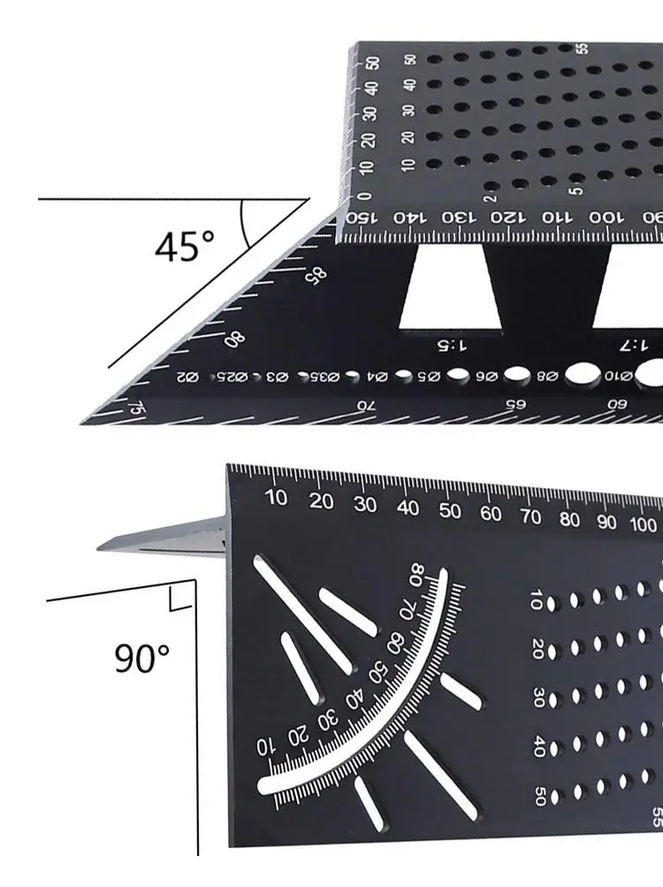 Woodworking Square Size Measure Ruler,45/90 Degree Angle T Ruler,3D Mitre Angle Measuring Template Tool, Measuring Timber, Pipes