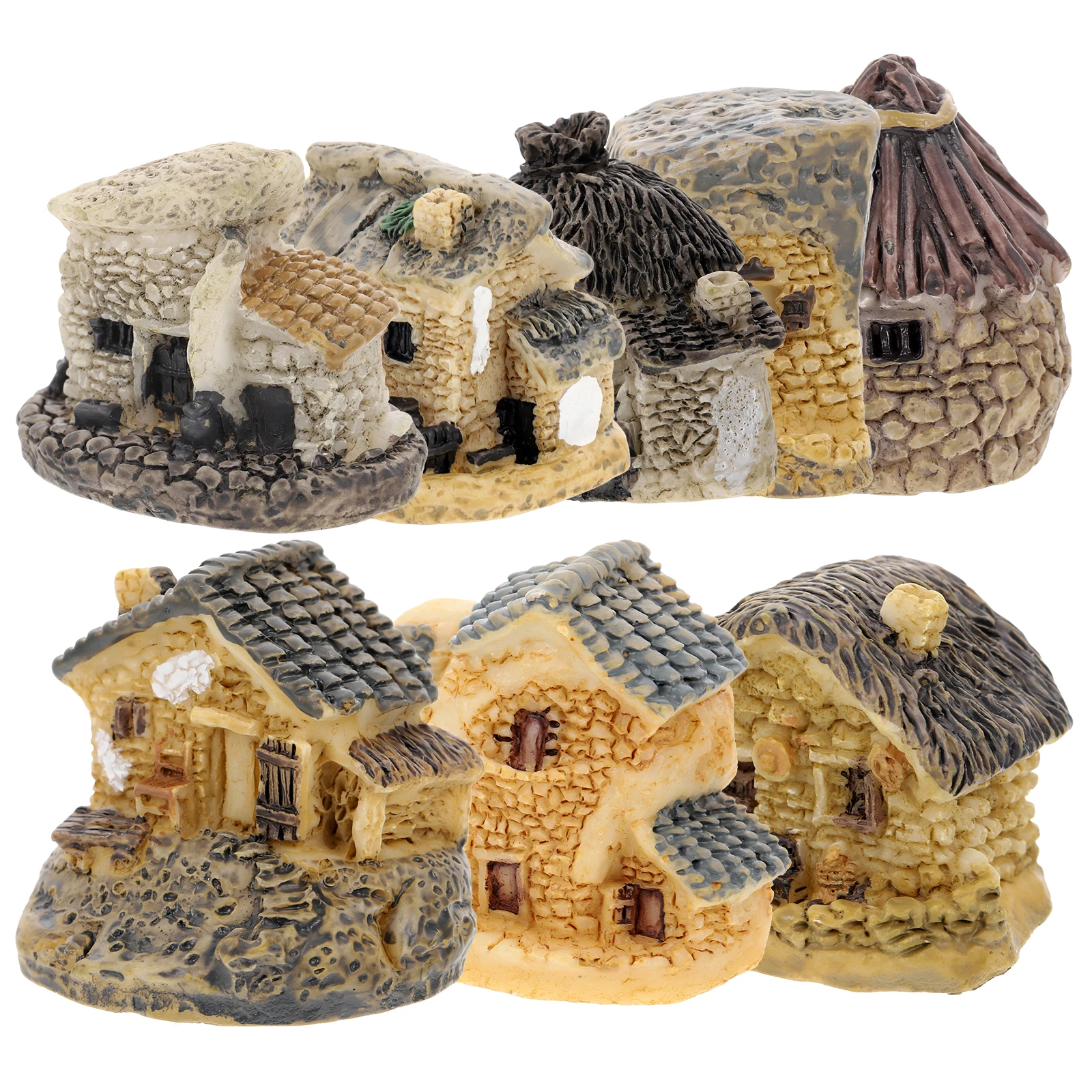 

8pcs Resin Small House Figurine Ornaments Miniature Landscape Cottage Tiny House Decorations Supplies Crafts